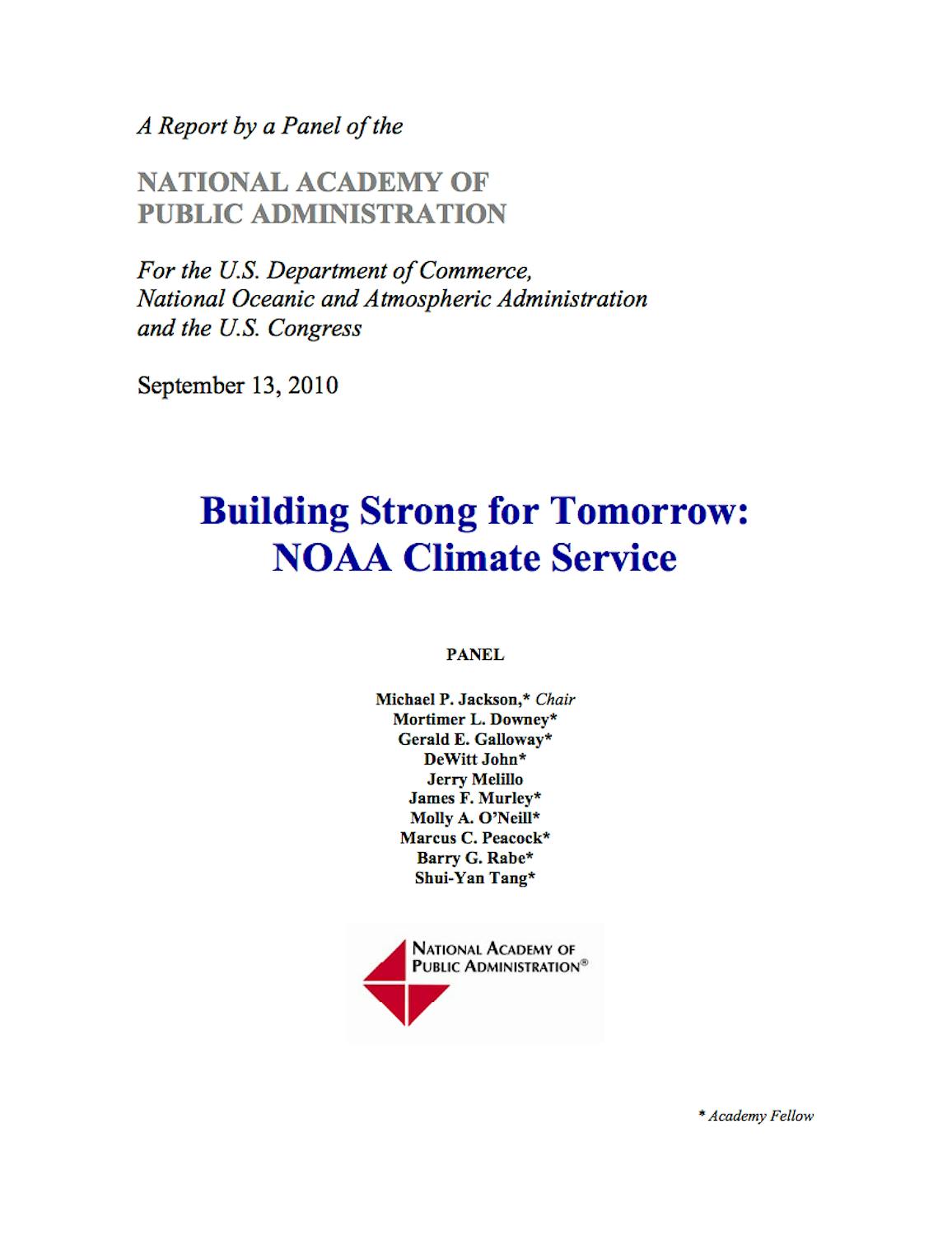 NAPA Final Report NOAA Climate Service Study September 20101