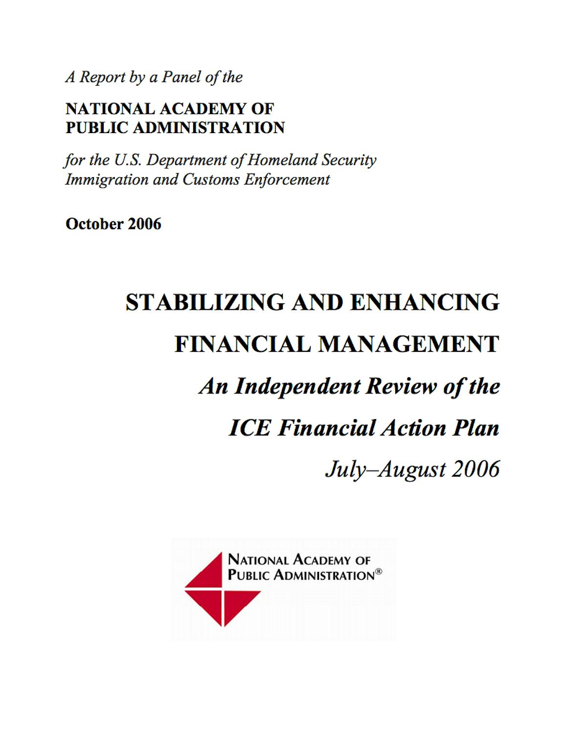 Stabilizing Enhancing Financial Management Independent Review ICE Financial Plan